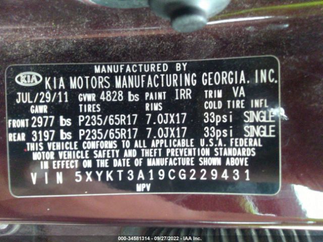 Photo 8 VIN: 5XYKT3A19CG229431 - KIA SORENTO 