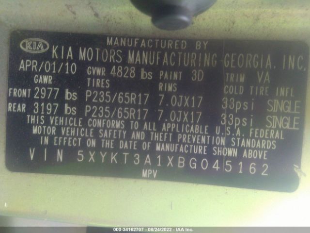 Photo 8 VIN: 5XYKT3A1XBG045162 - KIA SORENTO 