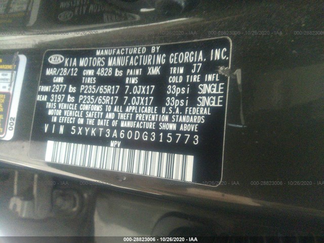 Photo 8 VIN: 5XYKT3A60DG315773 - KIA SORENTO 