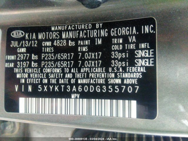 Photo 8 VIN: 5XYKT3A60DG355707 - KIA SORENTO 