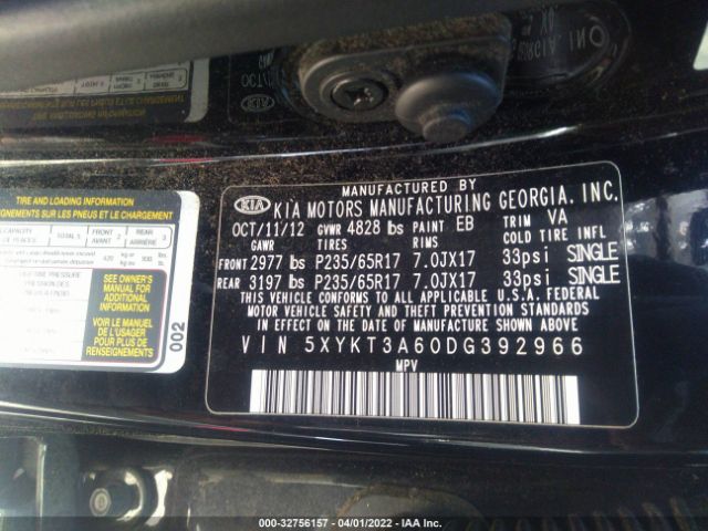 Photo 8 VIN: 5XYKT3A60DG392966 - KIA SORENTO 