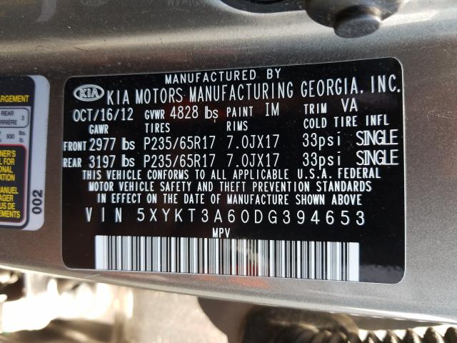 Photo 9 VIN: 5XYKT3A60DG394653 - KIA SORENTO LX 