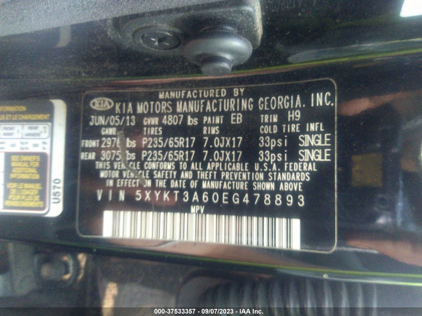 Photo 8 VIN: 5XYKT3A60EG478893 - KIA SORENTO 