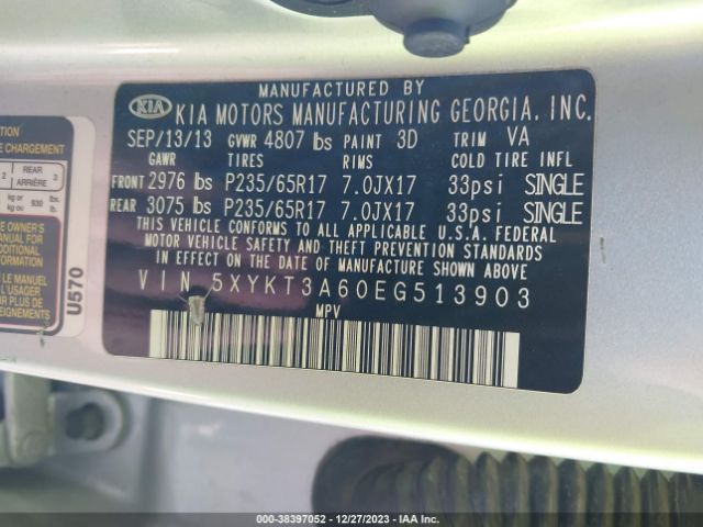 Photo 8 VIN: 5XYKT3A60EG513903 - KIA SORENTO 