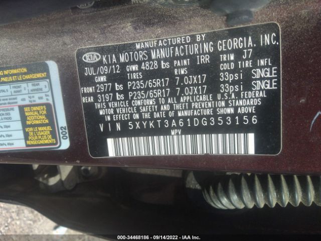 Photo 8 VIN: 5XYKT3A61DG353156 - KIA SORENTO 