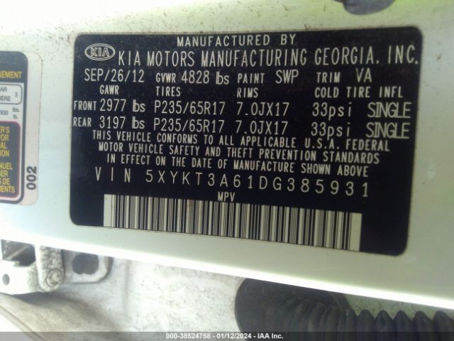 Photo 8 VIN: 5XYKT3A61DG385931 - KIA SORENTO 