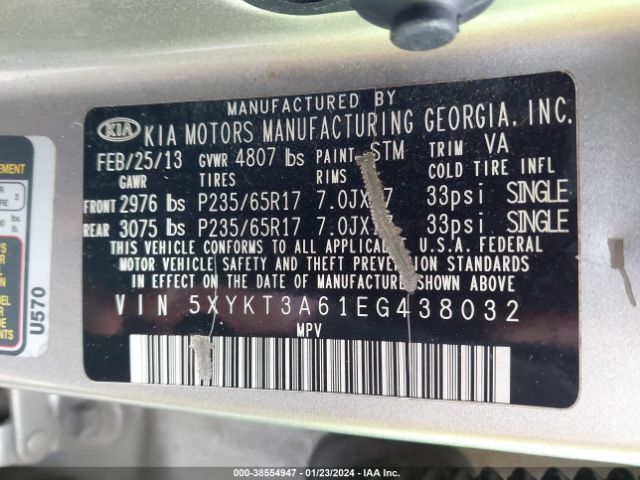 Photo 8 VIN: 5XYKT3A61EG438032 - KIA SORENTO 