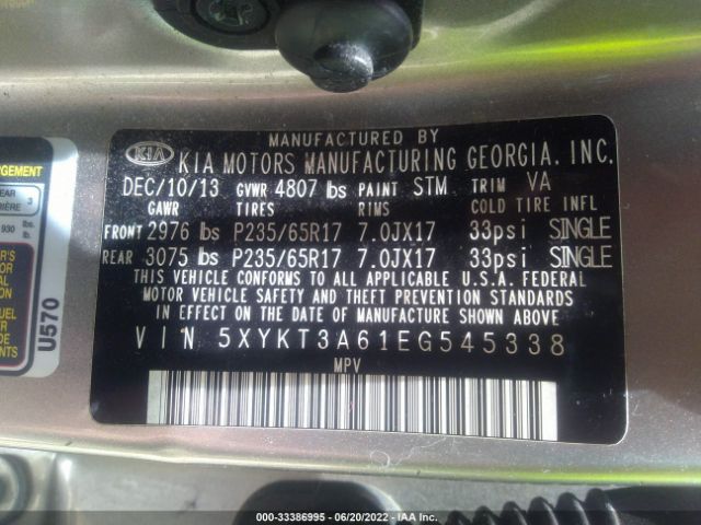 Photo 8 VIN: 5XYKT3A61EG545338 - KIA SORENTO 