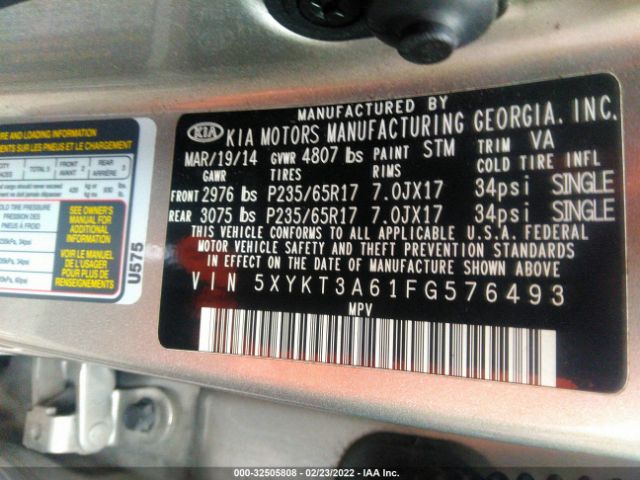 Photo 8 VIN: 5XYKT3A61FG576493 - KIA SORENTO 