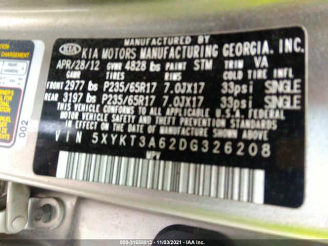 Photo 8 VIN: 5XYKT3A62DG326208 - KIA SORENTO 