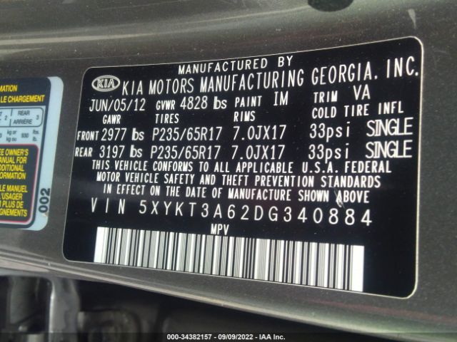 Photo 8 VIN: 5XYKT3A62DG340884 - KIA SORENTO 