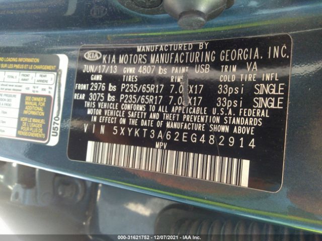 Photo 8 VIN: 5XYKT3A62EG482914 - KIA SORENTO 