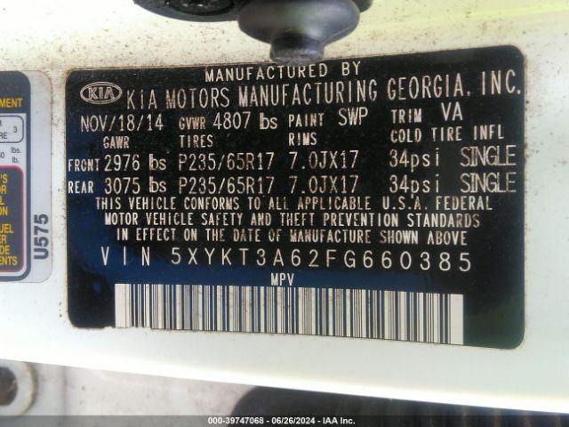 Photo 8 VIN: 5XYKT3A62FG660385 - KIA SORENTO 