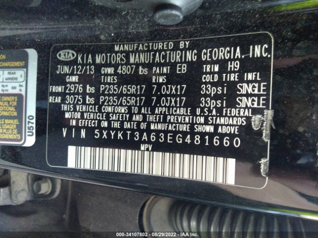 Photo 8 VIN: 5XYKT3A63EG481660 - KIA SORENTO 