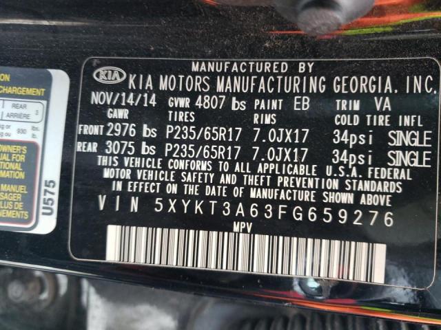 Photo 9 VIN: 5XYKT3A63FG659276 - KIA SORENTO LX 