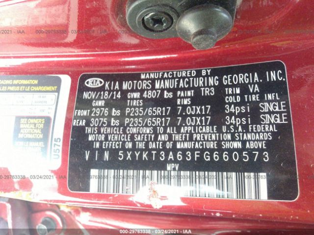 Photo 8 VIN: 5XYKT3A63FG660573 - KIA SORENTO 