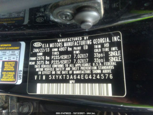 Photo 8 VIN: 5XYKT3A64EG424576 - KIA SORENTO 