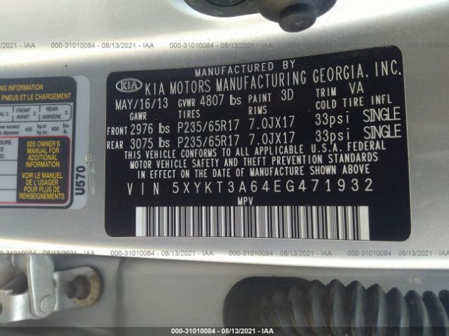 Photo 8 VIN: 5XYKT3A64EG471932 - KIA SORENTO 