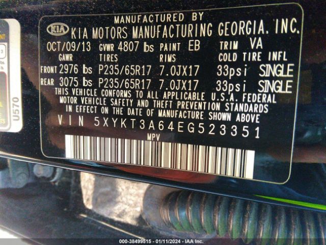 Photo 8 VIN: 5XYKT3A64EG523351 - KIA SORENTO 