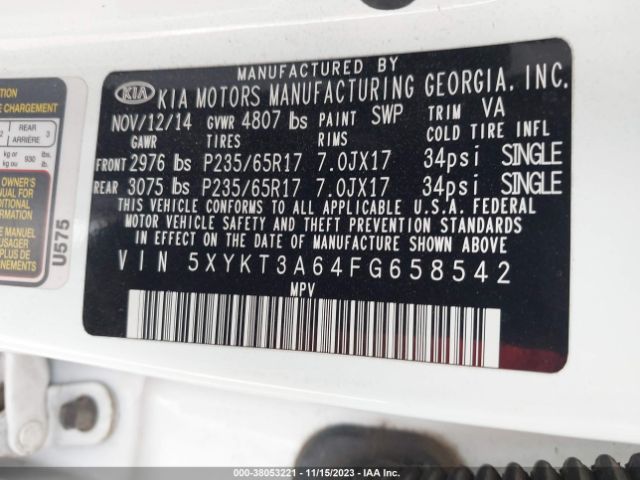 Photo 8 VIN: 5XYKT3A64FG658542 - KIA SORENTO 