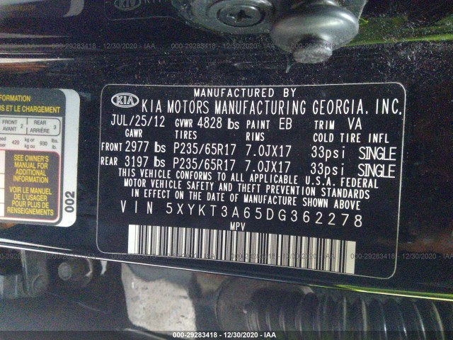 Photo 8 VIN: 5XYKT3A65DG362278 - KIA SORENTO 