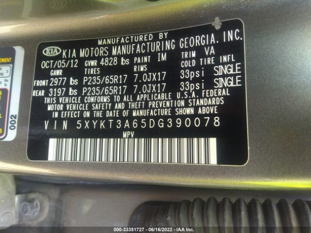 Photo 8 VIN: 5XYKT3A65DG390078 - KIA SORENTO 