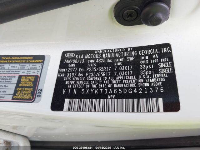 Photo 8 VIN: 5XYKT3A65DG421376 - KIA SORENTO 