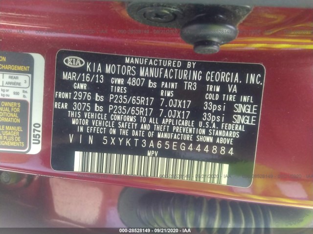 Photo 8 VIN: 5XYKT3A65EG444884 - KIA SORENTO 