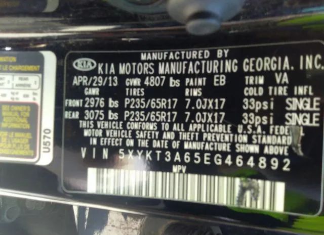 Photo 8 VIN: 5XYKT3A65EG464892 - KIA SORENTO 