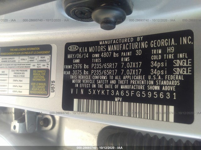 Photo 8 VIN: 5XYKT3A65FG595631 - KIA SORENTO 