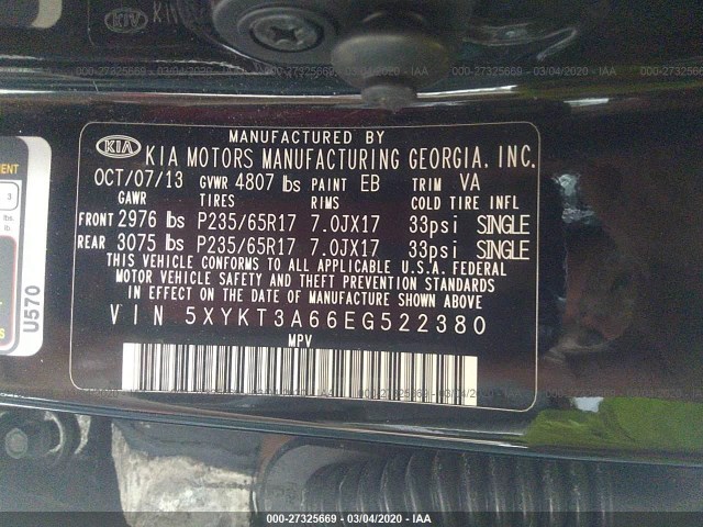 Photo 8 VIN: 5XYKT3A66EG522380 - KIA SORENTO 