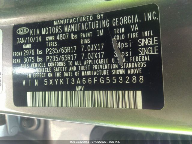 Photo 8 VIN: 5XYKT3A66FG553288 - KIA SORENTO 