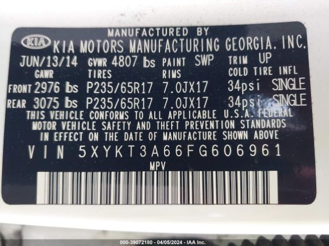 Photo 8 VIN: 5XYKT3A66FG606961 - KIA SORENTO 