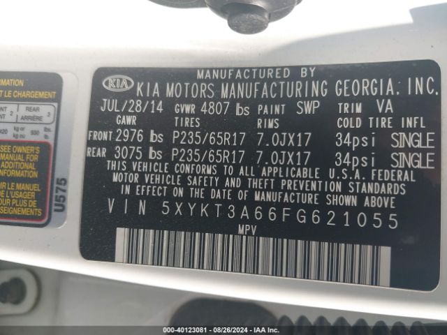 Photo 8 VIN: 5XYKT3A66FG621055 - KIA SORENTO 