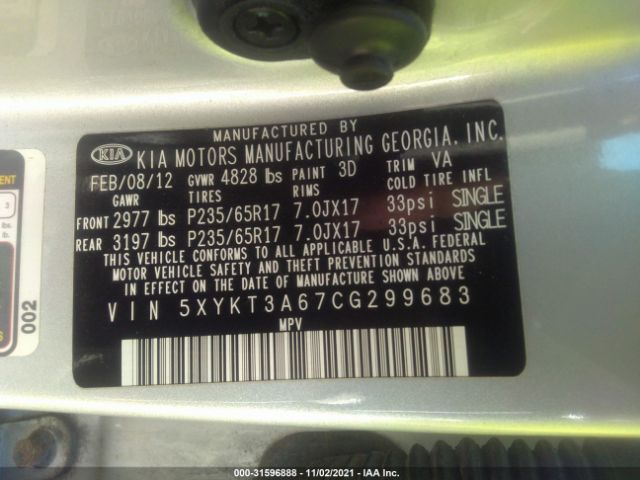 Photo 8 VIN: 5XYKT3A67CG299683 - KIA SORENTO 