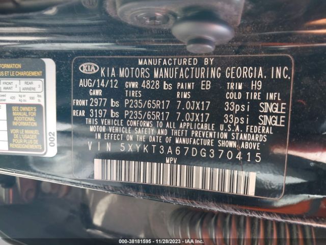 Photo 8 VIN: 5XYKT3A67DG370415 - KIA SORENTO 