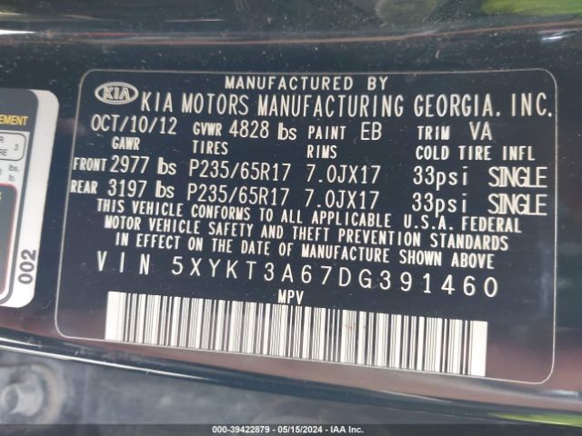 Photo 8 VIN: 5XYKT3A67DG391460 - KIA SORENTO 