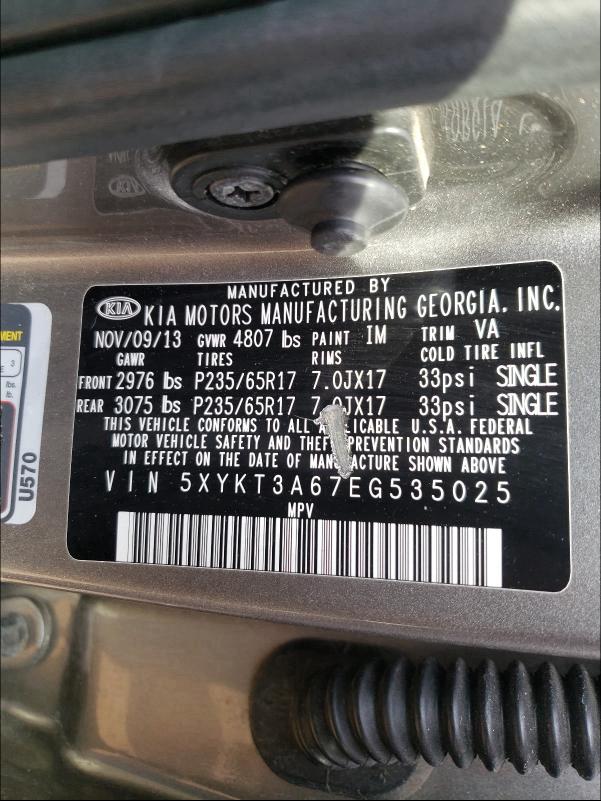 Photo 9 VIN: 5XYKT3A67EG535025 - KIA SORENTO LX 