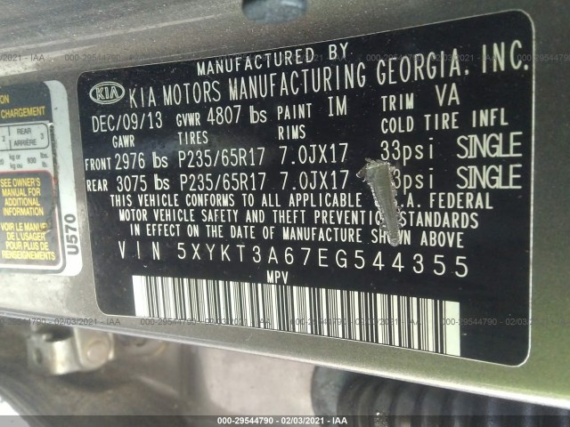 Photo 8 VIN: 5XYKT3A67EG544355 - KIA SORENTO 