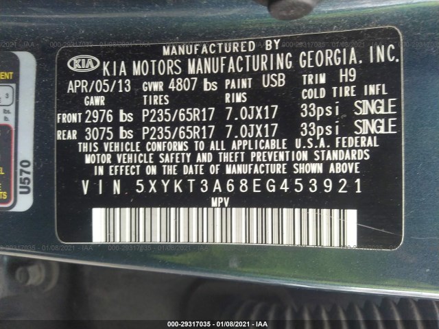 Photo 8 VIN: 5XYKT3A68EG453921 - KIA SORENTO 