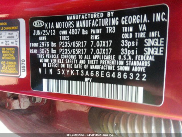 Photo 8 VIN: 5XYKT3A68EG486322 - KIA SORENTO 