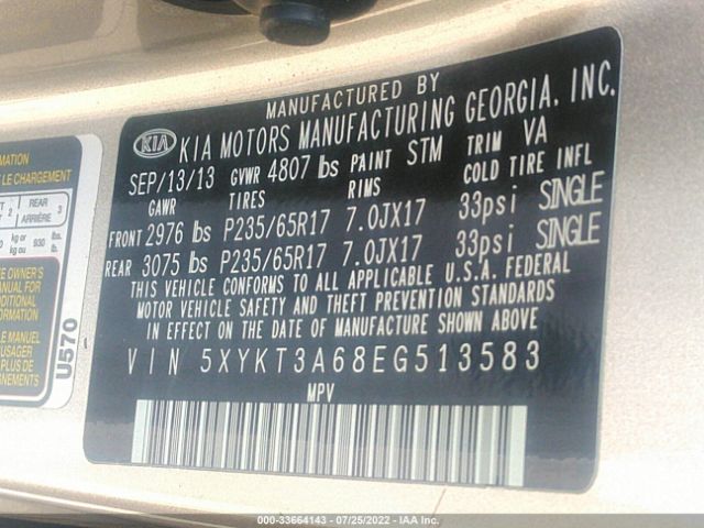 Photo 8 VIN: 5XYKT3A68EG513583 - KIA SORENTO 