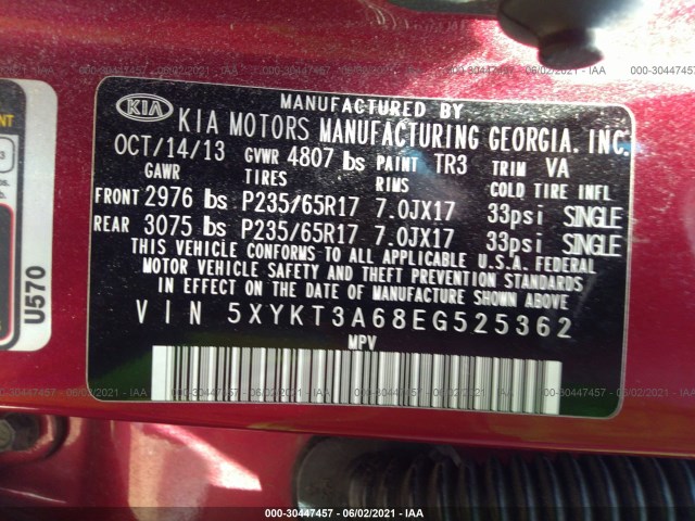 Photo 8 VIN: 5XYKT3A68EG525362 - KIA SORENTO 