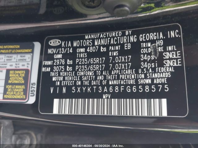 Photo 8 VIN: 5XYKT3A68FG658575 - KIA SORENTO 