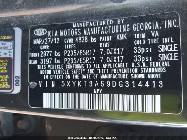 Photo 8 VIN: 5XYKT3A69DG314413 - KIA SORENTO 