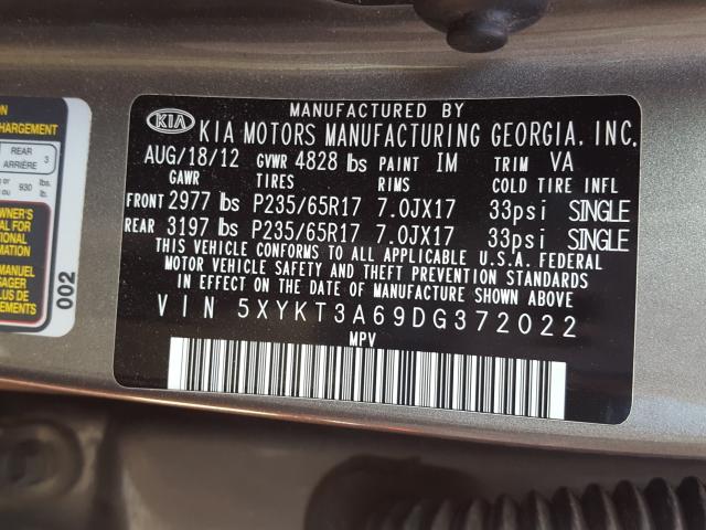 Photo 9 VIN: 5XYKT3A69DG372022 - KIA SORENTO LX 