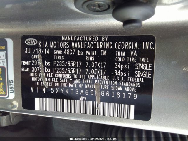 Photo 8 VIN: 5XYKT3A69FG618179 - KIA SORENTO 