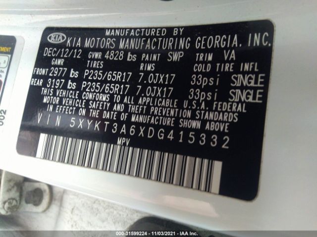 Photo 8 VIN: 5XYKT3A6XDG415332 - KIA SORENTO 