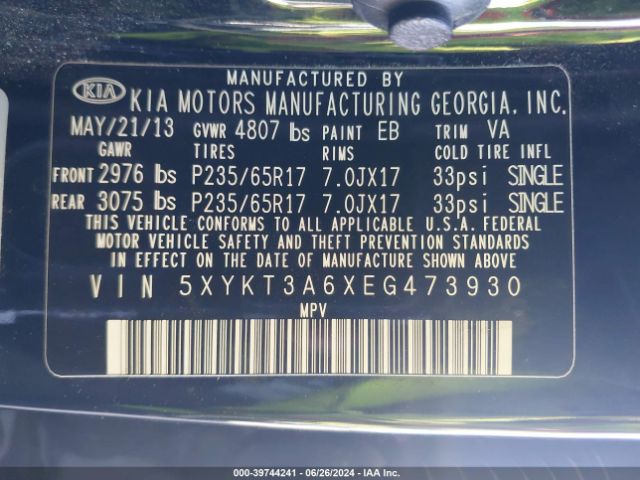 Photo 8 VIN: 5XYKT3A6XEG473930 - KIA SORENTO 