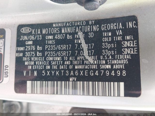 Photo 8 VIN: 5XYKT3A6XEG479498 - KIA SORENTO 